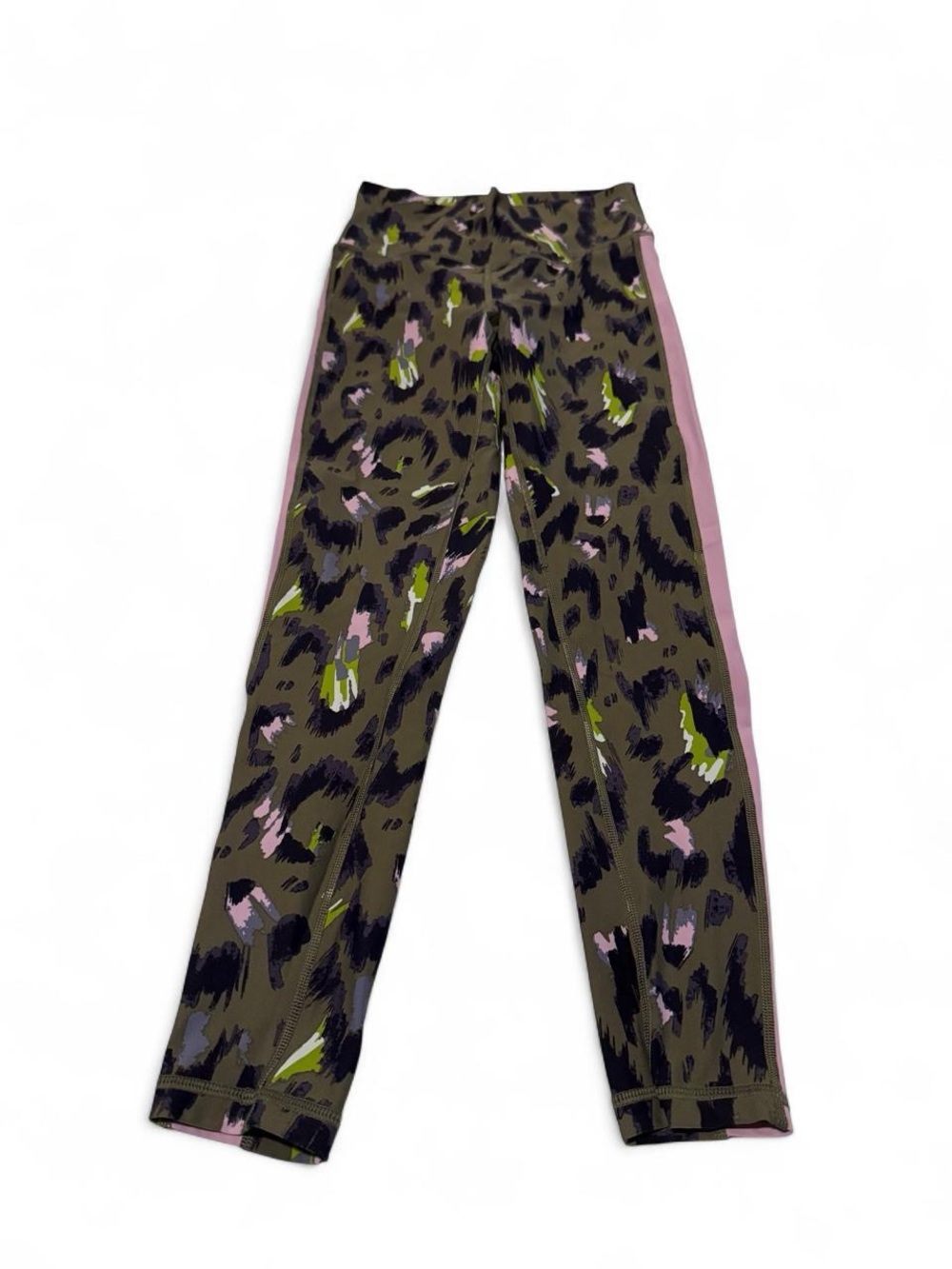aerie Olive Green Camo Print Leggings with Pink Side Stripe Size M